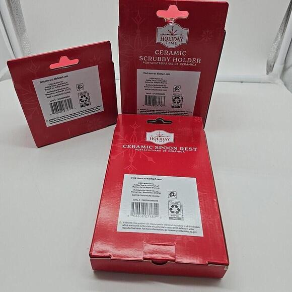 Holiday TIME Christmas Winter Ceramic Bundle Holder Salt And‎ Pepper Spoon Rest - Picture 9 of 11